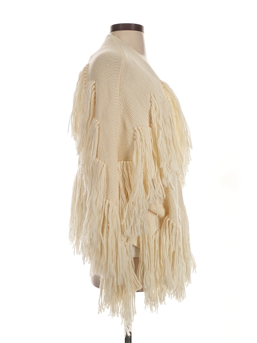 NWT: POL Tassel Fringe Detail Open Front Boho Cream Cardigan Sweater• Small - Picture 6 of 8
